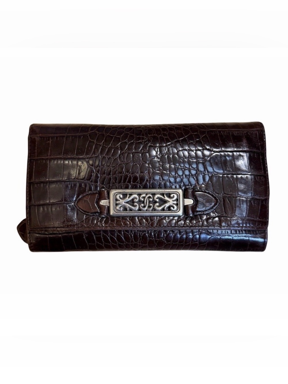 Brighton Brown Wallet Croc Embossed With Silver Hardware